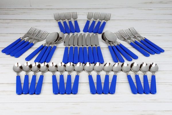 Mainstays Cobalt 48 Piece Stainless Steel and Plastic Flatware Set