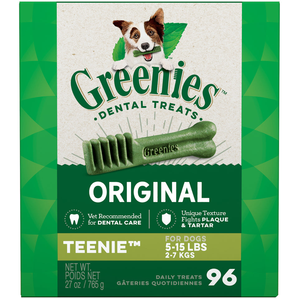 Greenies Original Teenie Natural Dental Dog Treats, Teenie, 27 oz. Pack (96 Count)