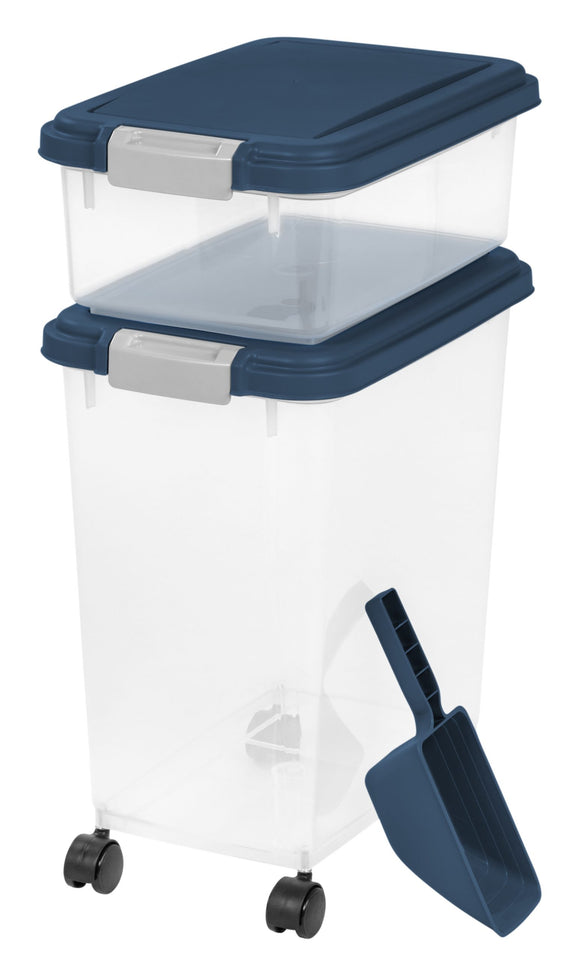 IRIS 3-Piece Airtight Pet Food Container & Scoop Combo, Navy Blue