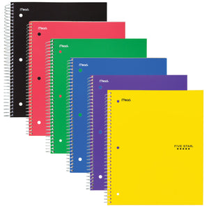 Five Star 5 Subject College Ruled Wirebound Notebook, 11″ x 8 1/2″, Color Choice Will Vary