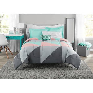 Mainstays Grey & Teal Bed in a Bag Bedding Set with BONUS Sheet Set, Queen